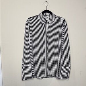 Anne Klein Black and White Striped Button-Up Shirt